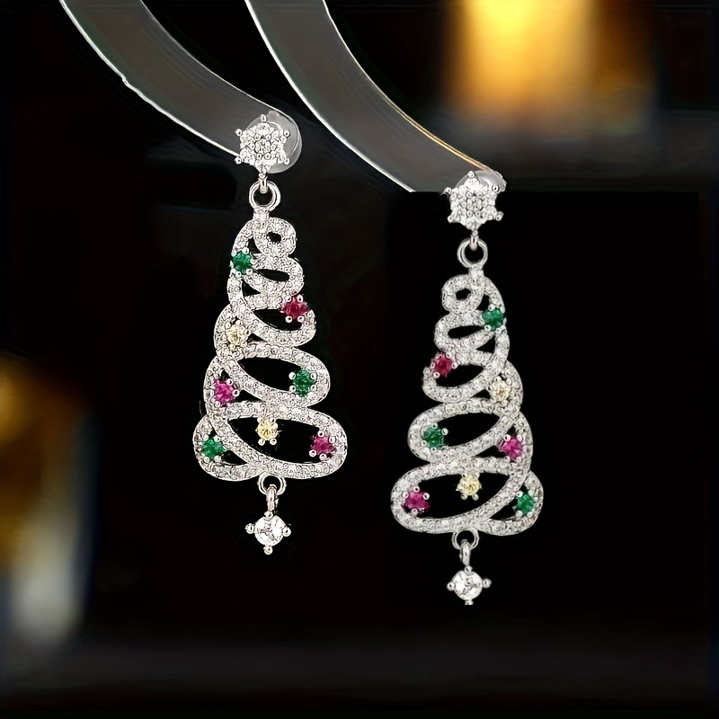 

2pair Fashion Colorful Christmas Tree Earrings, Party Christmas Gift