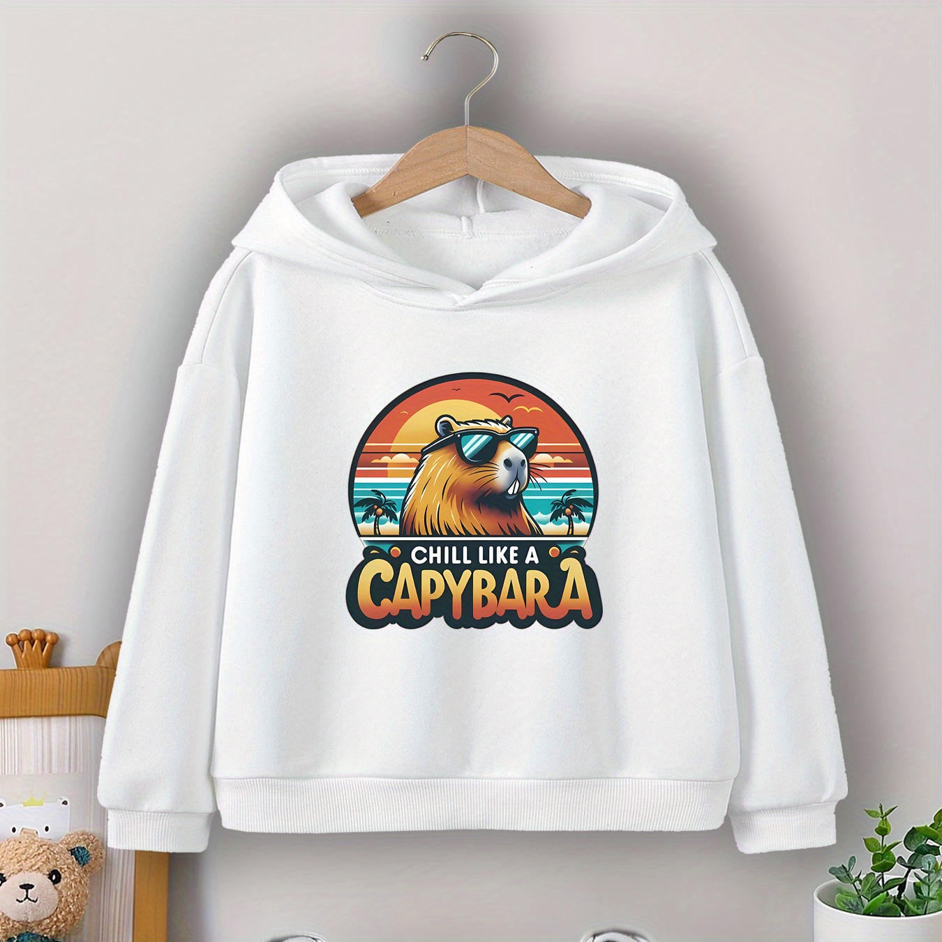 

Boys' Cozy Capybara Print Hoodie - Trendy & Casual Pullover Sweatshirt For Fall/winter, Machine Washable