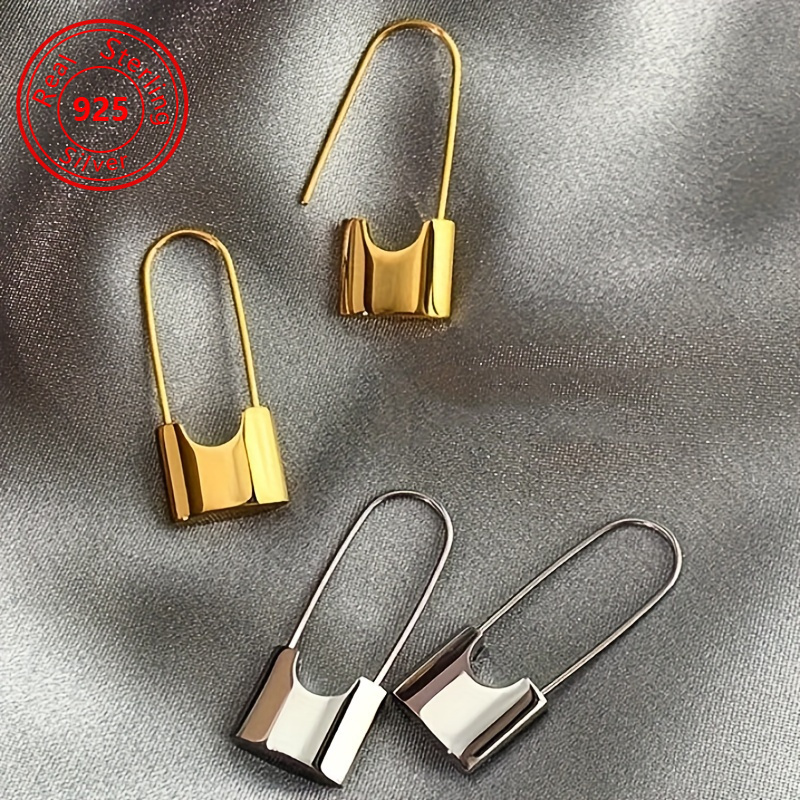 

2 Pairs/ Set Of Fashionable And Avant-garde Glossy Pin Lock Shaped 925 , Timeless Fashion Men's Durable Earrings - The Perfect Gift