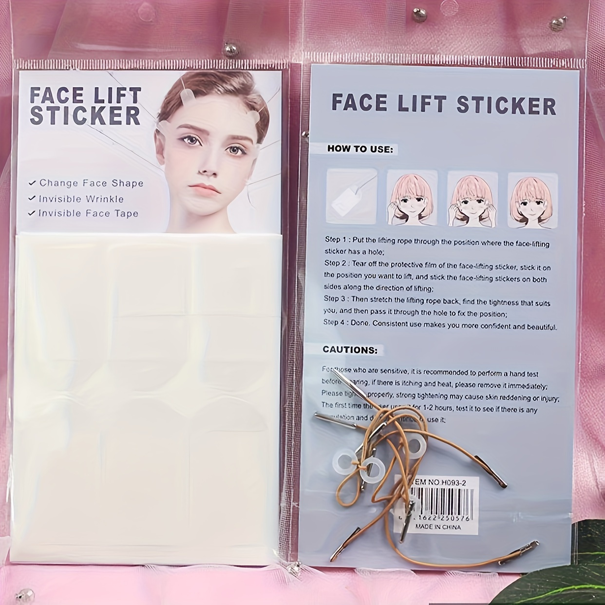 TEMU A Set Of Facial Tape And Bandages, Featuring 18pcs Of Invisible Facial Tape, With 4 Adjustable Straps, Suitable For The Neck, Jawline, And Double Chin Area, Reusable And Unscented.