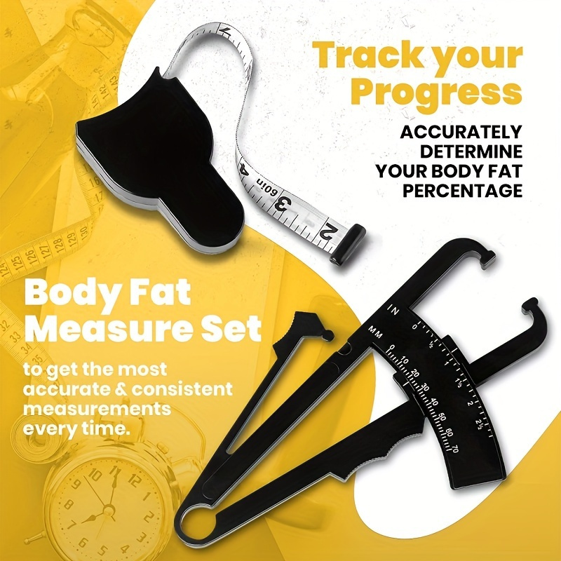 2pcs body fat measurement kit abs handheld fat caliper tape measure combo uncharged tracking tools for men women portable body fat percentage chart included no battery required details 0