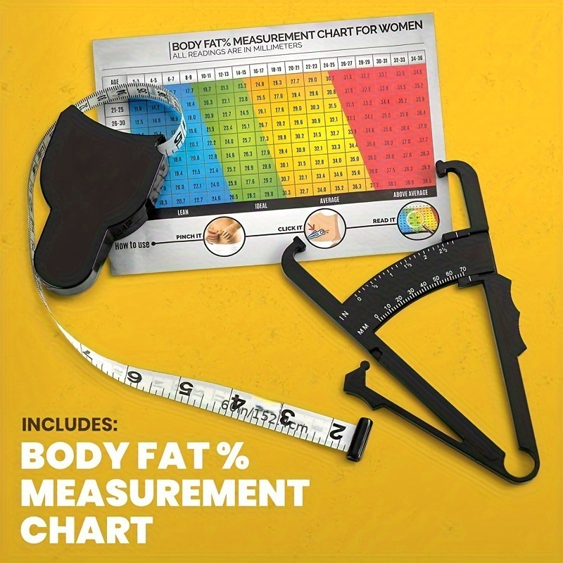 2pcs body fat measurement kit abs handheld fat caliper tape measure combo uncharged tracking tools for men women portable body fat percentage chart included no battery required details 1