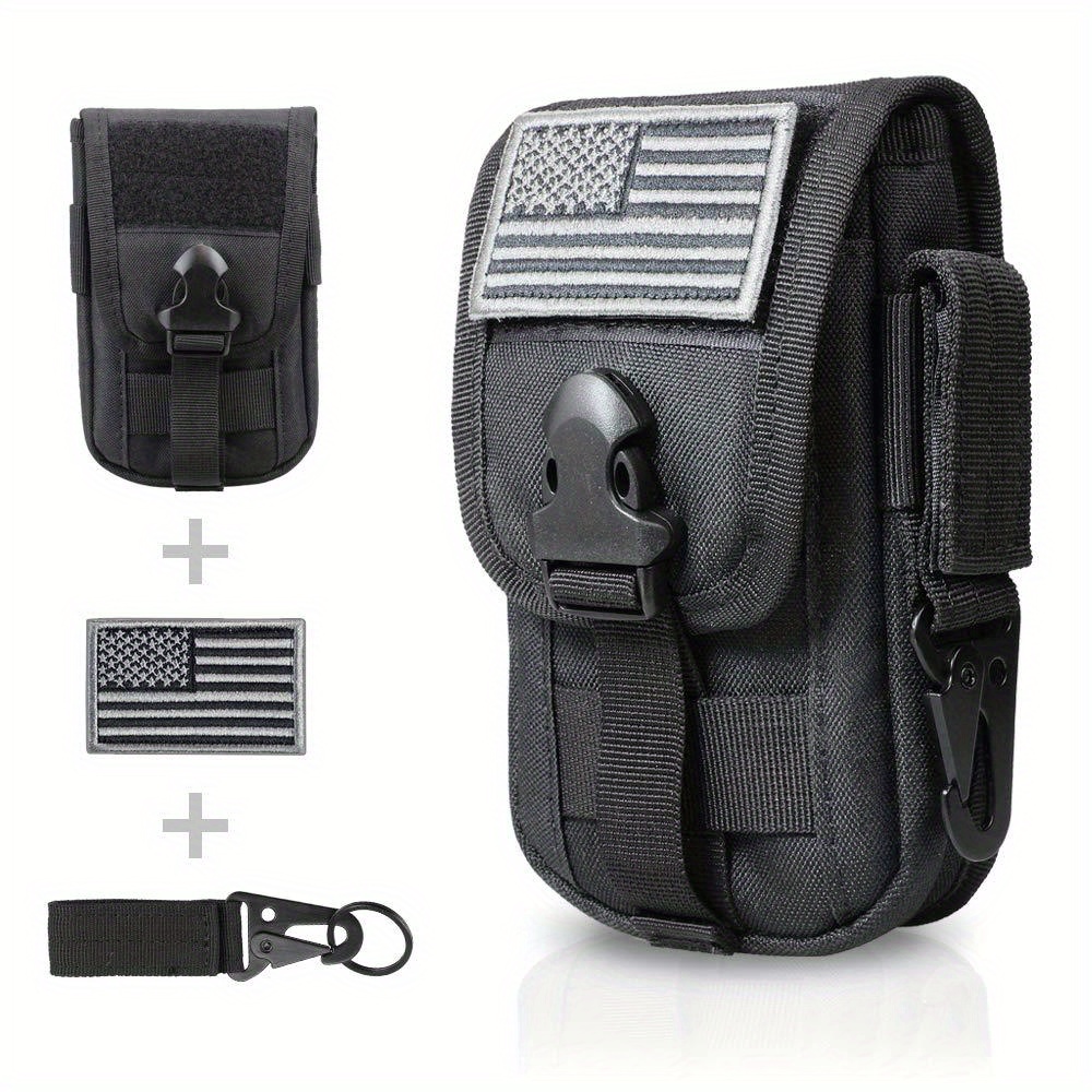 

Pochette de Téléphone en Nylon Durable avec Fermoir Aigle & Badge de Drapeau - Étanche, Style Sportif pour Camping,