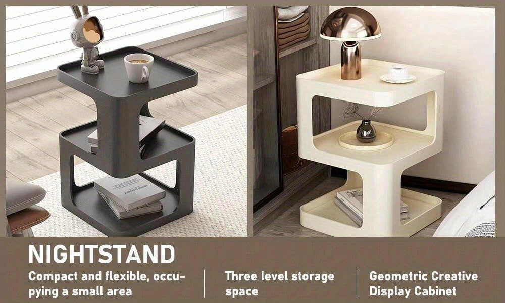 1pc modern chic side sofa table with storage contemporary pp nightstand creative pedestal plastic coffee table for living room bedroom space saving organizer with   details 0