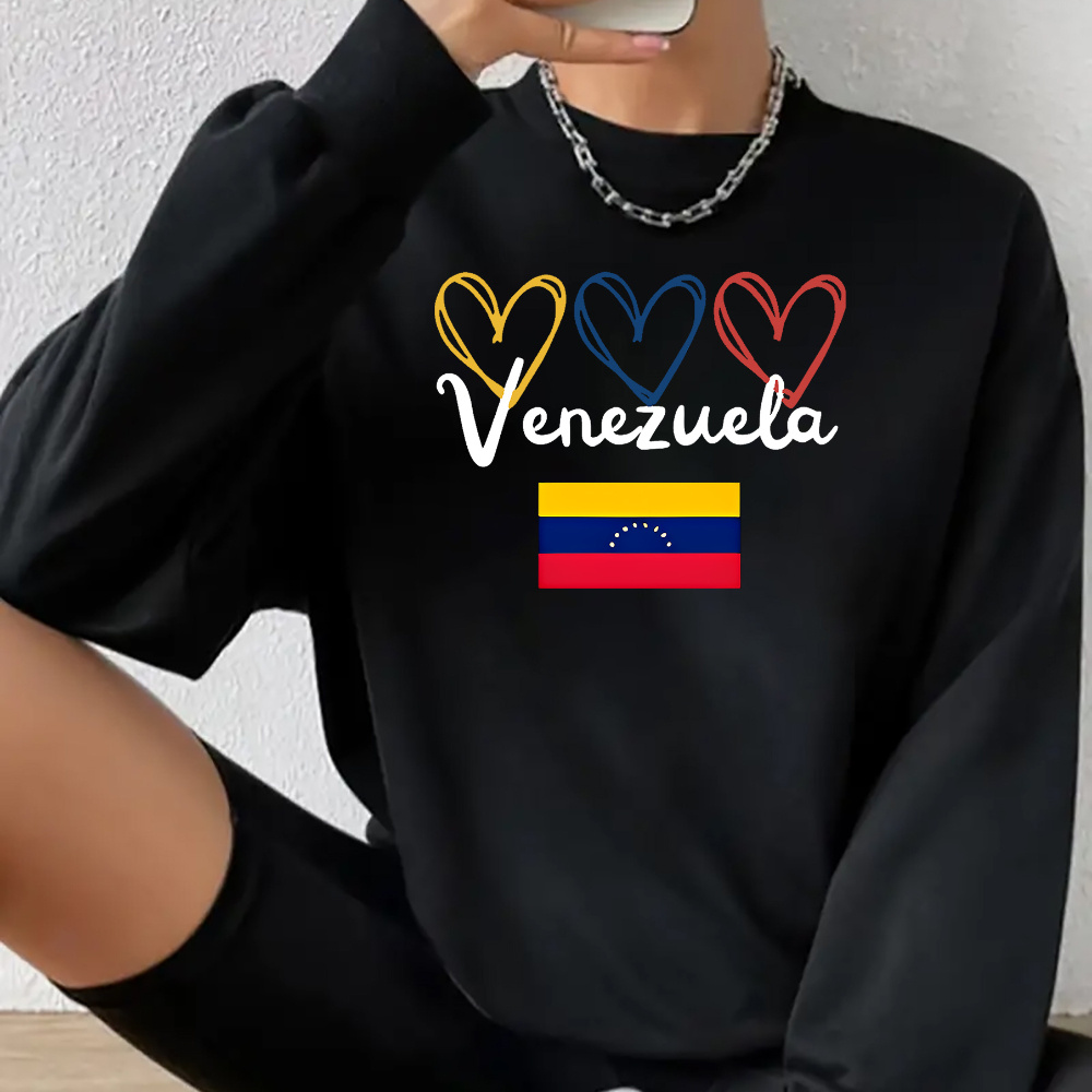 

Venezuela Flag Print Women's Fashion Sweatshirt - Casual Crew Neck, Long Sleeve Pullover For Fall & Winter, Machine Washable