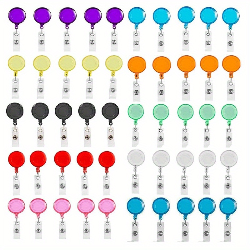 

50-pack Retractable Badge Reels With Alligator Clip, Multicolor Badge Holders For Office, Nurses, Teachers, Employee Id & Name Tags - Durable Plastic Housing - Essential Professional Supplies