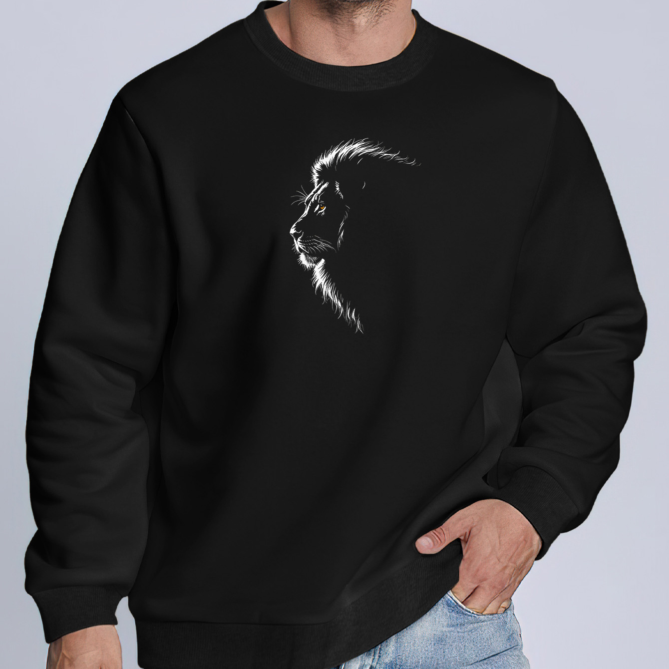 

The Domineering Lion Profile Protects Animals Print Men's Fashionable Long Sleeve Sweatshirt - Comfortable Crew Neck, Ideal For Outdoor Sports, All-season Style