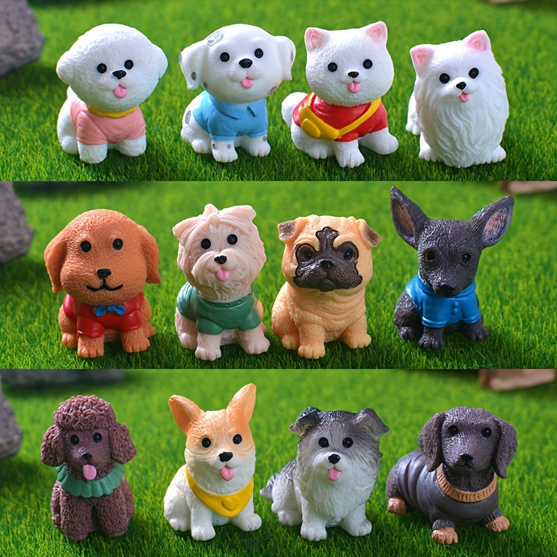 

12pcs Resin Dog Figurines Set - Cartoon Miniature Puppies For Indoor Gardening Decor, Diy Bonsai, Aquarium, Fairy Garden Accessories