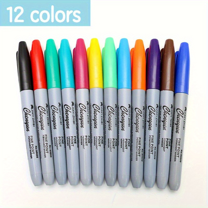 

12-pack Permanent Markers - Fine Point, Durable Plastic, Long- For Classroom, Office, Kitchen Use