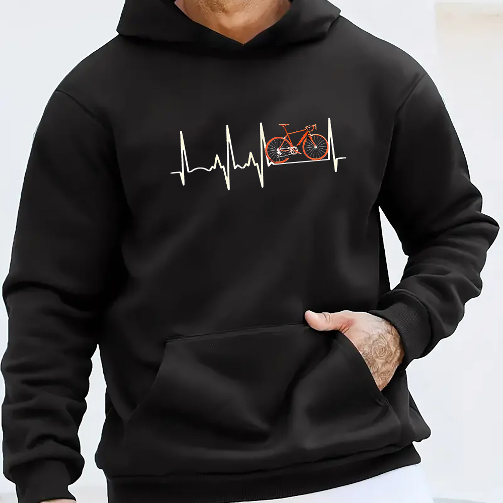 

Bicycle Print Hoodie, Cool Hoodies For Men, Casual Pullover Hooded Sweatshirt With Kangaroo Pocket For Winter And Fall, Style, Version, All//all