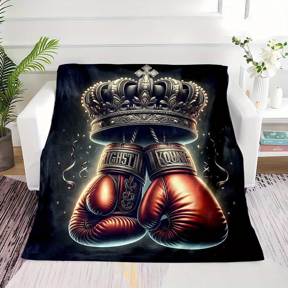 

Champion Boxing Gloves Print Flannel Throw Blanket - Digital Print Polyester Mix Color Reversible All-season Warmth, Non-woven 200-250gsm Contemporary Style