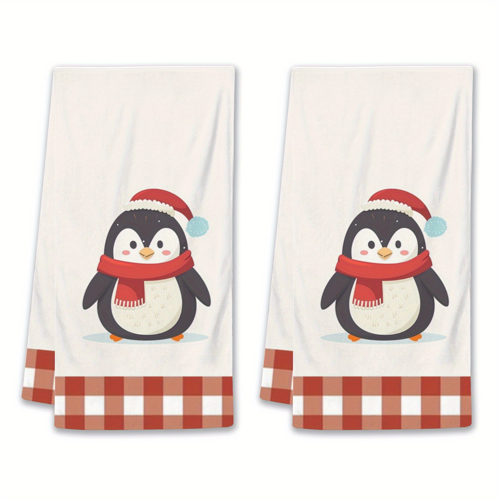 

2pcs Cute Penguin Christmas Kitchen Towels - Absorbent & Soft Polyester, Holiday Drying & Cleaning, 18"x26", Hand Towels For Home & Bathroom, Ideal Housewarming Gift