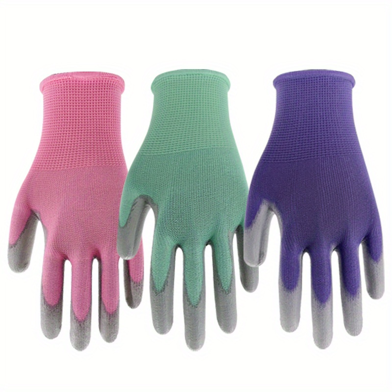 

3/6 Pair Pack Women's Gardening Gloves - Pu Coated Grip Work Gloves - Medium - Includes Pink, Green, Purple - Free Of Lead And Powder - Machine Washable - Breathable