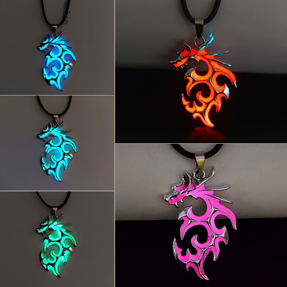 

5pcs Chinese Style Dragon Pattern Totem Glow In The Dark Necklace, Women's Men's Hip Hop Luminous Pendant Necklace For Music Festival