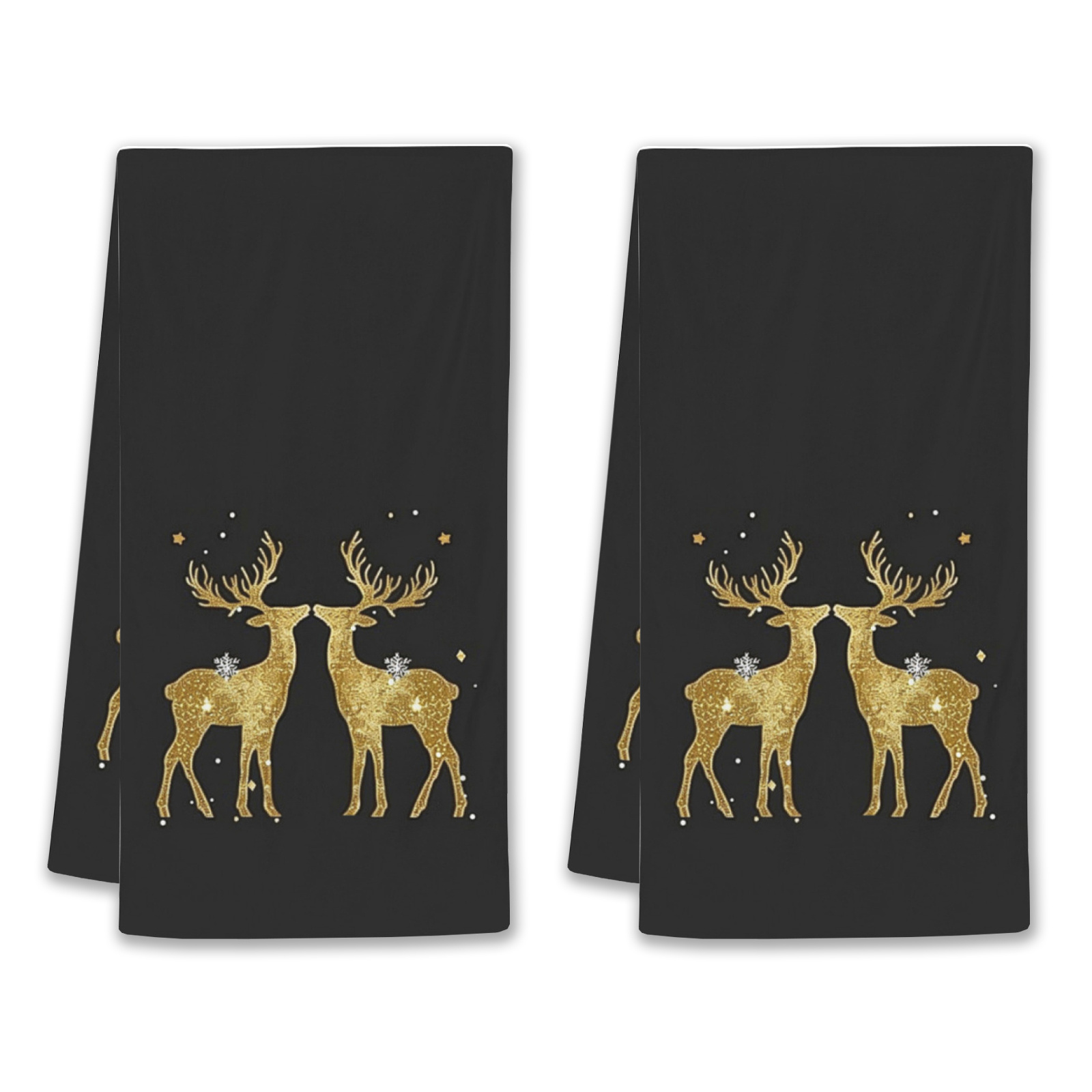 

Festive Christmas Kitchen Towels: 2 Pieces Of 18x26 Inch Winter Black Drying Dishcloths Featuring Cute Deer Designs - Perfect For Your Farmhouse Home Decor