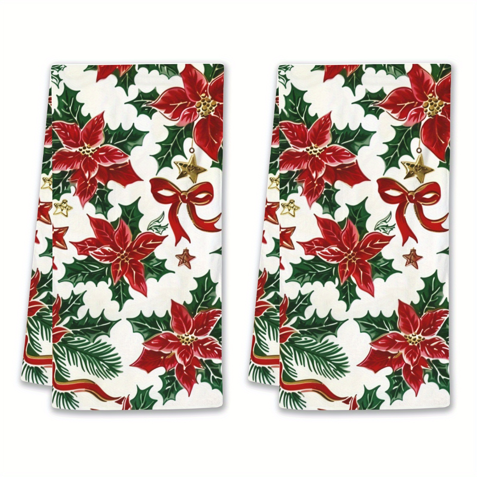 

2pcs Vintage Christmas Kitchen Towels Christmas Poinsettia Hand Towels Dish Towels Christmas Decorative Tea Towel Housewarming Gifts For Kitchen Holiday