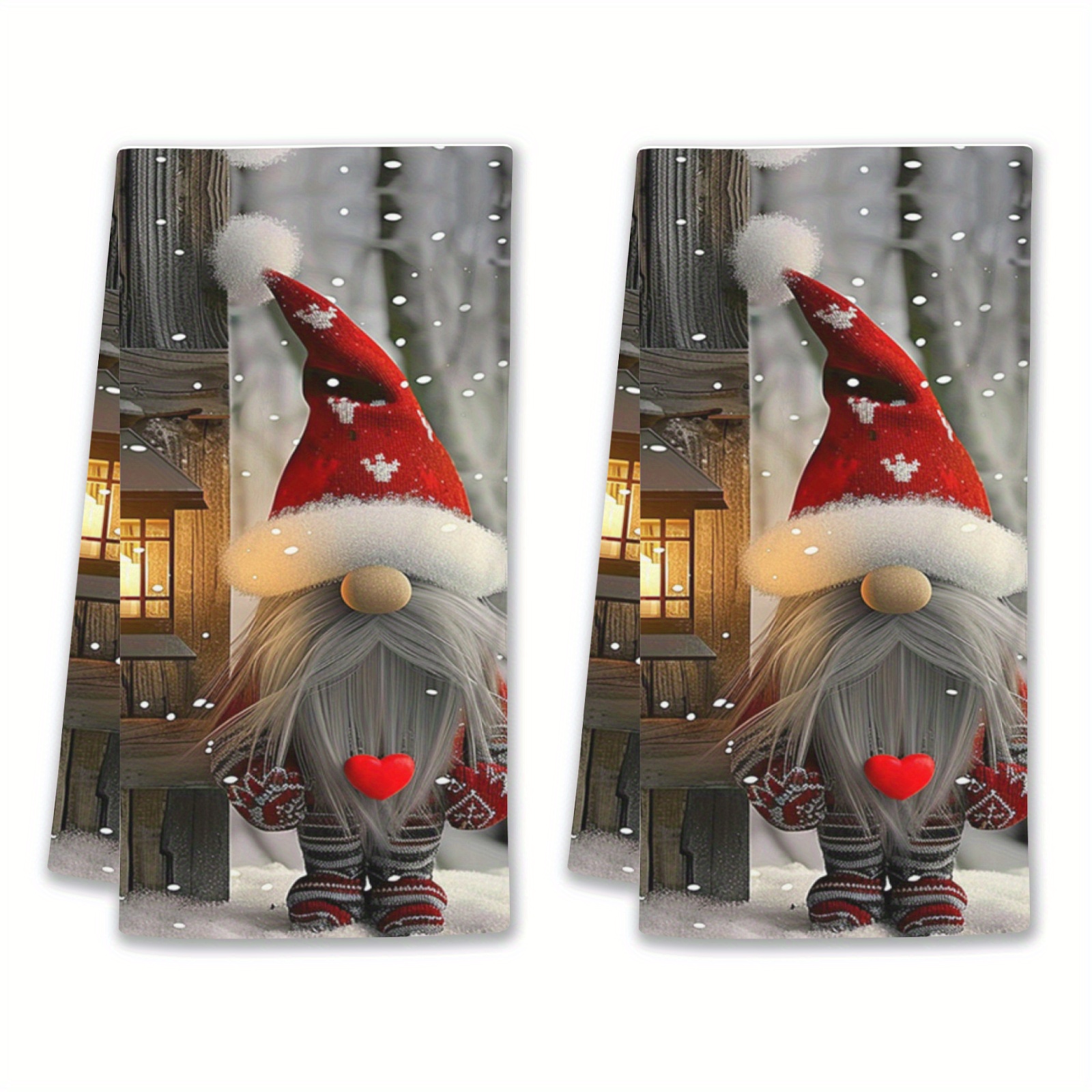 Image of Of 2 Retro Christmas Kitchen Towels Featuring Gnomes, Perfect For Holiday Dish Drying And As Decorative Gifts For A