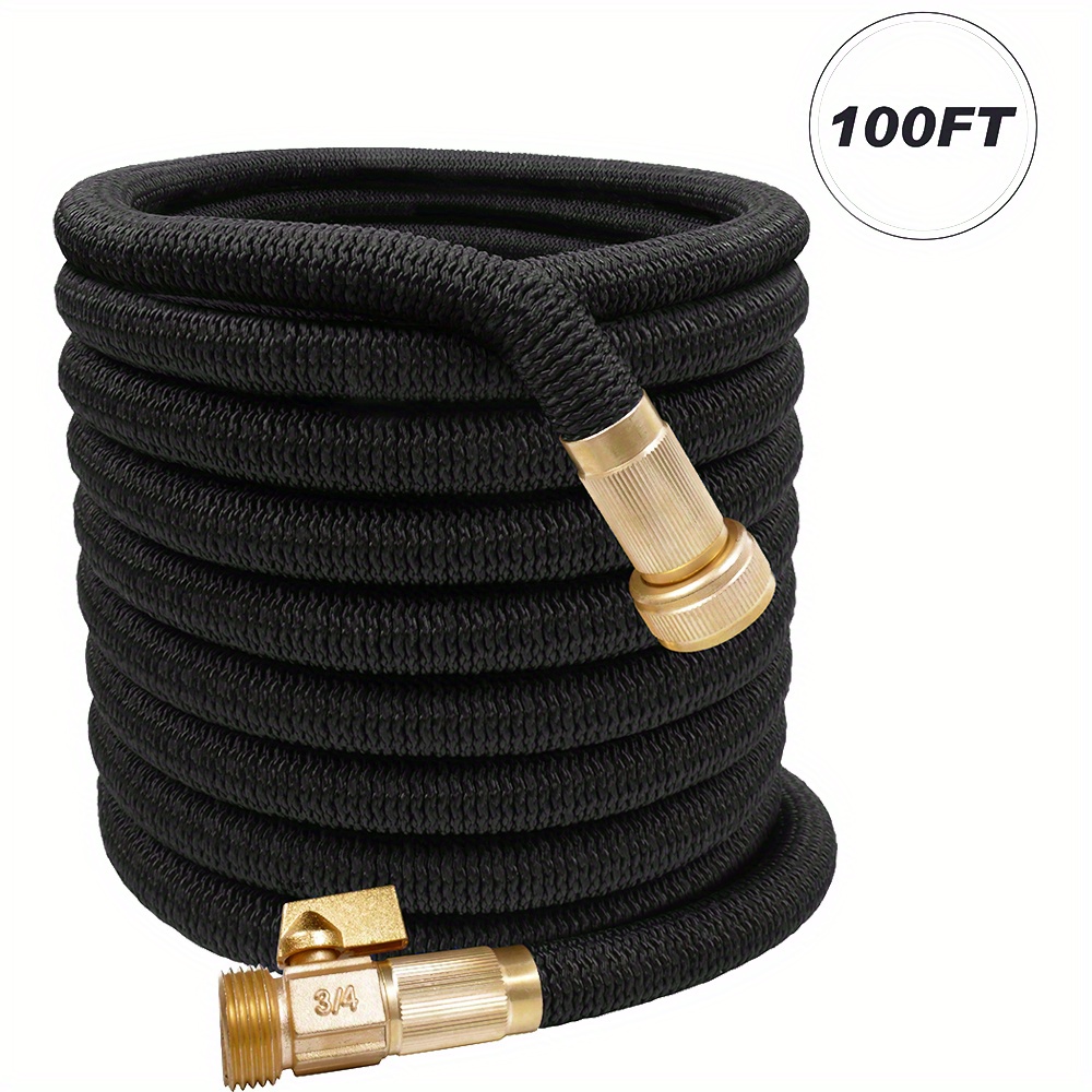 

Expandable Garden Hose 100ft With 3/ 4 Inch Solid Brass Fittings, 100 Ft Flexible Lightweight Yard Water Hose Retractable Outdoor Collapsible Hose For Watering And Washing (black)