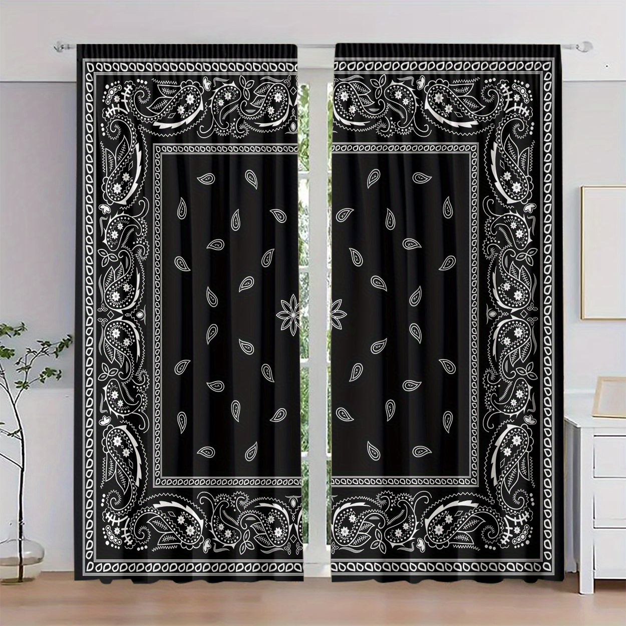 

2pcs, Polyester Material, Hd Retro Pattern Print, Light Filtering Curtain, Suitable For Bedroom, Living Room, Office And Home Decoration, Pole , Suitable For Pole