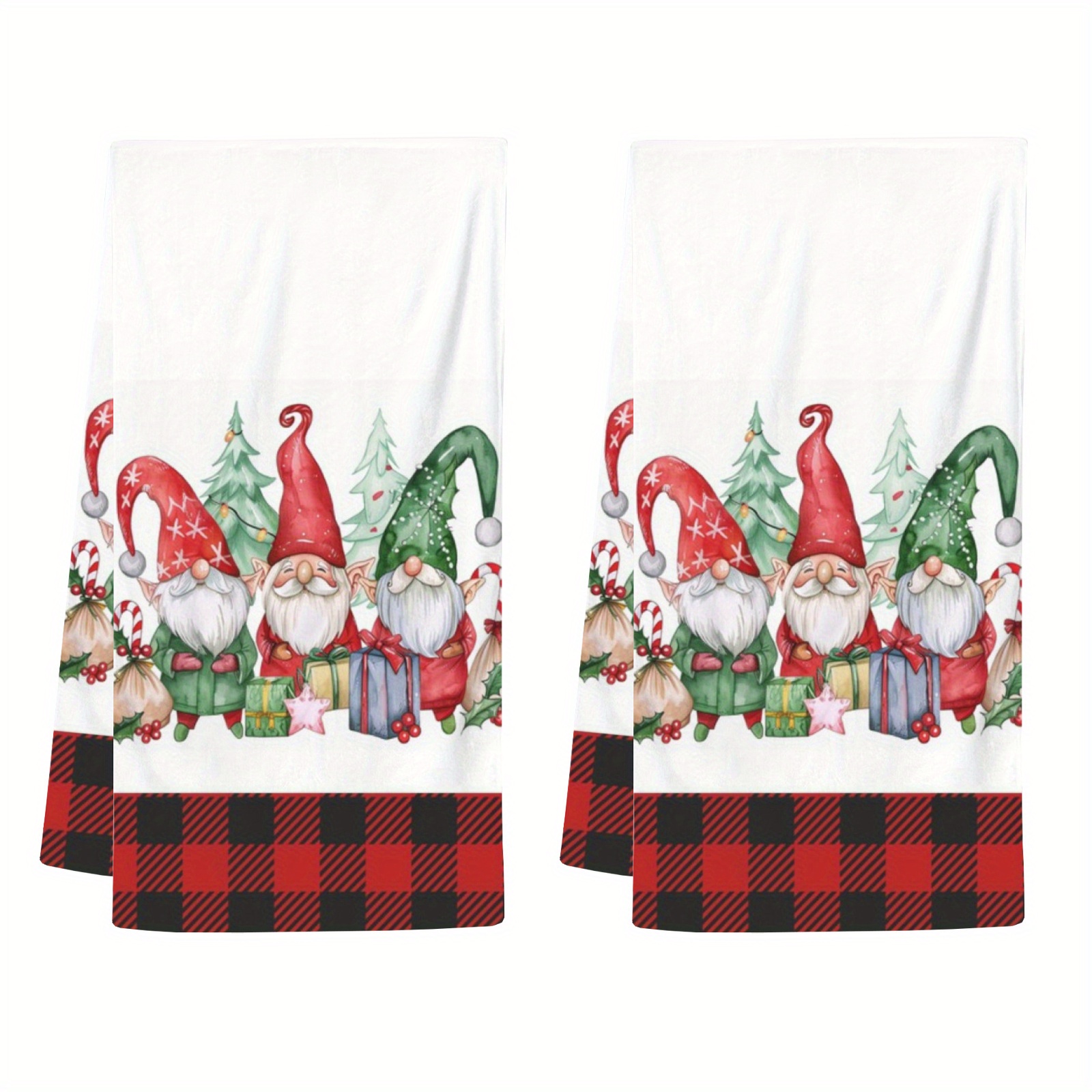 

2-pack Gnome Christmas Kitchen Towels, Absorbent Polyester Dishcloths, Modern Cartoon Design, Soft Hand Wash Only, Rectangular, Home Gift Decor