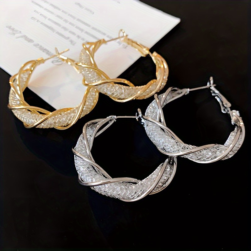 TEMU Elegant Luxury 925 Sterling Hoop Earrings, High-end Fashion , For Daily And Party Occasions, Copper