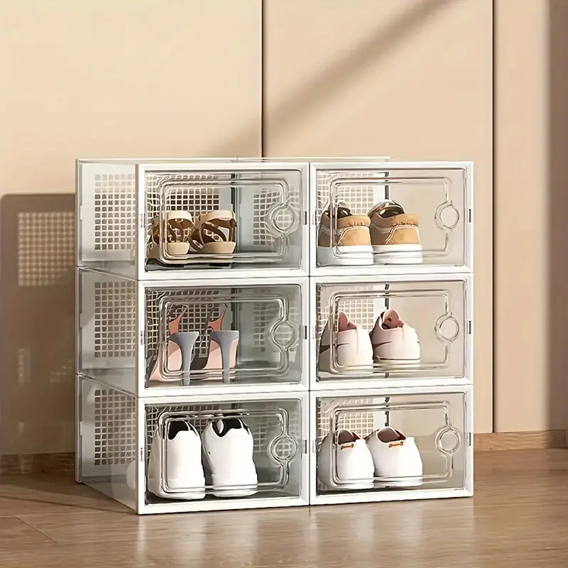 

6/12pcs Box, Box Lid, And Free Combination Rack, Plastic , -saving Storage Organizer, Suitable For Entrance, Bedroom, , Dormitory,