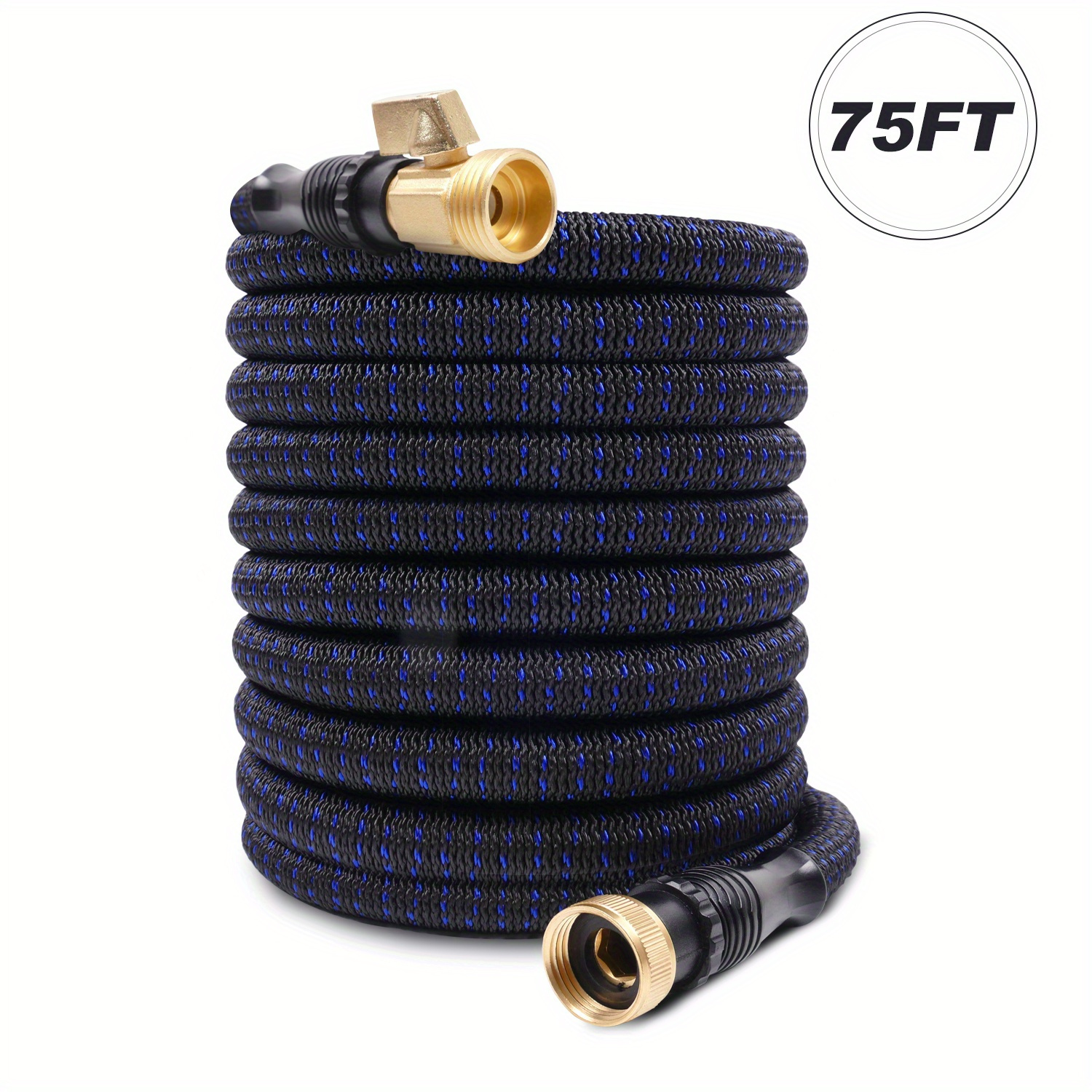 

Expandable Garden Hose 75ft With 3/ 4 Inch Solid Brass Fittings, 75 Ft Flexible Lightweight Yard Water Hose Retractable Outdoor Collapsible Hose For Watering And Washing (black Blue)