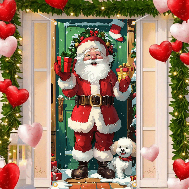 

1pc, Santa & Gifts Christmas Door Cover - Polyester Holiday Decoration For Outdoor And Party Use 35*70inch