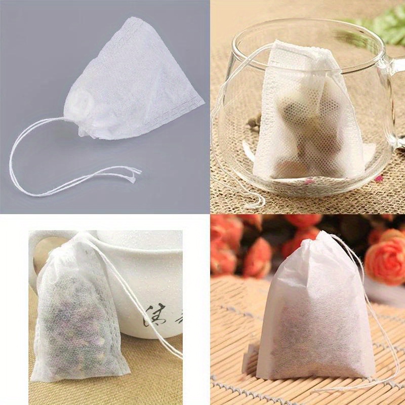 200pcs disposable tea bags empty non woven fabric tea infusers with drawstring for loose leaf tea and spice sachets details 0