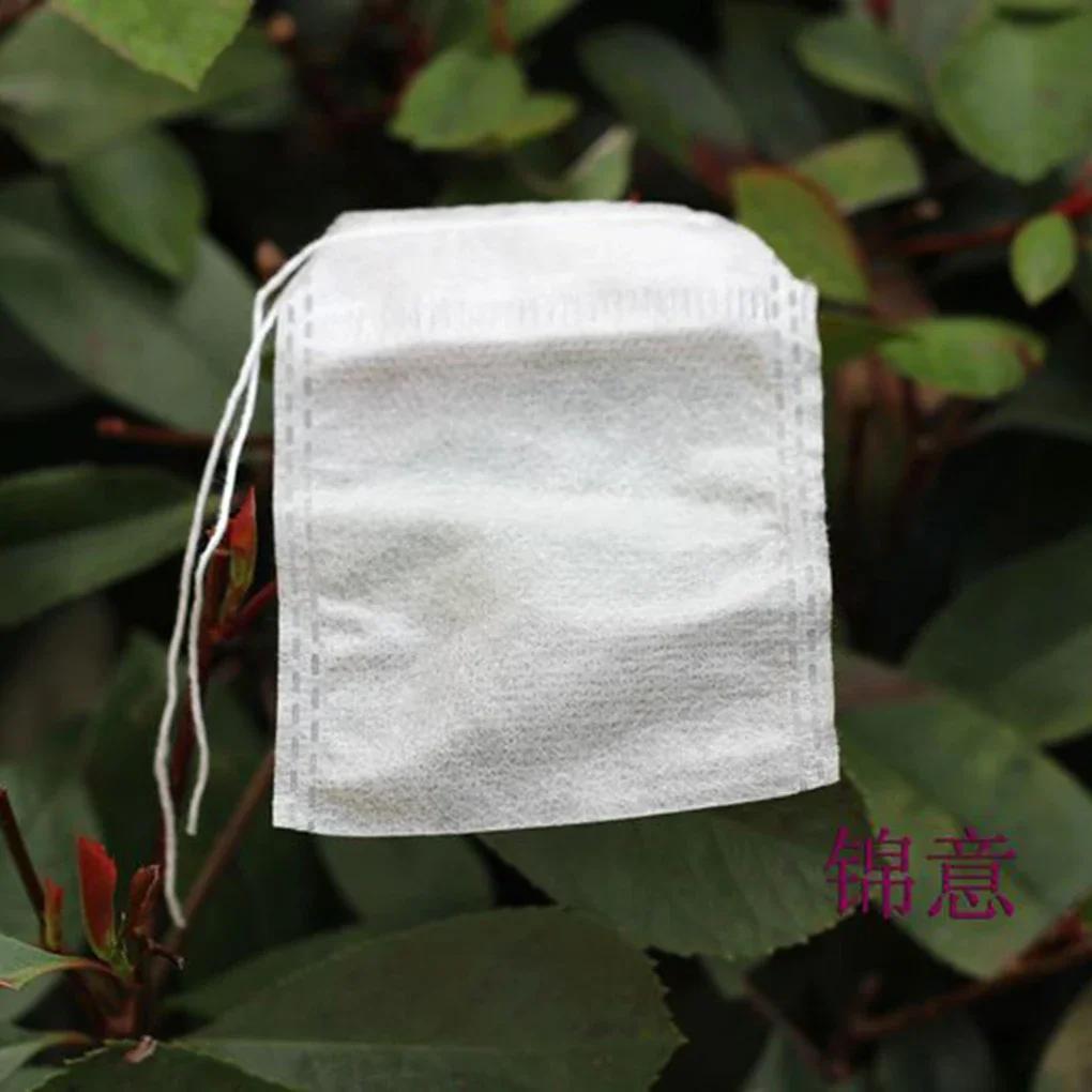 200pcs disposable tea bags empty non woven fabric tea infusers with drawstring for loose leaf tea and spice sachets details 5