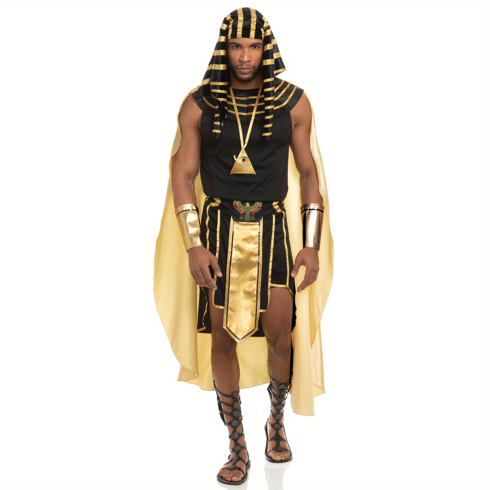 

Men Egyptian Costume Set, 7 Pcs Tank Tops Skirt Arm Sleeves Headwear Necklace Halloween Cosplay Outfits