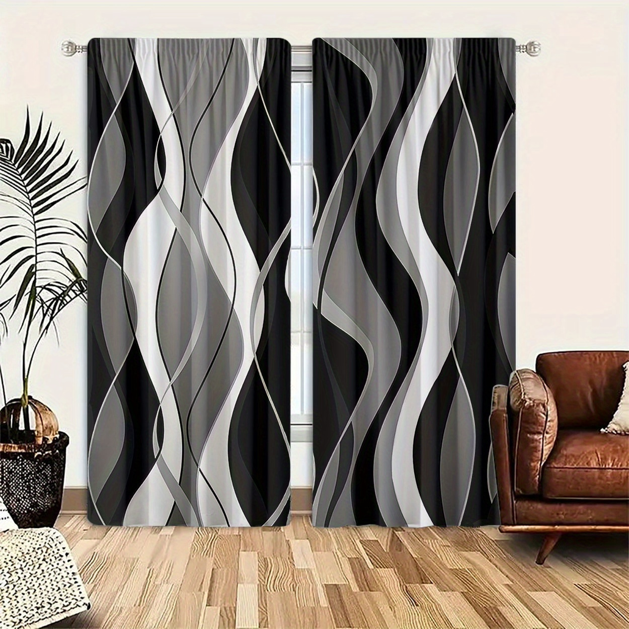 

2pcs, Polyester Material, High Digital Printing Curve Pattern, Light Filtering Curtain, Suitable For Bedroom, Living Room, Office And Home Decoration, Pole , Suitable For Pole Installation