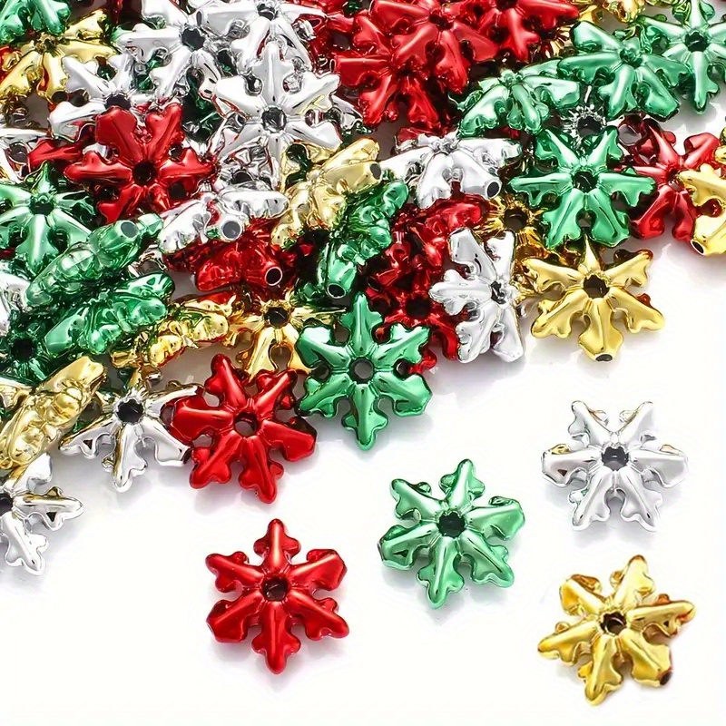 

200pieces Mixed Colors Christmas Snowflake Beads, Electroplated Color Red Green Golden Silvery Snowflake Acrylic Craft Beads For Diy Jewelry Making, Christmas Party Decorations