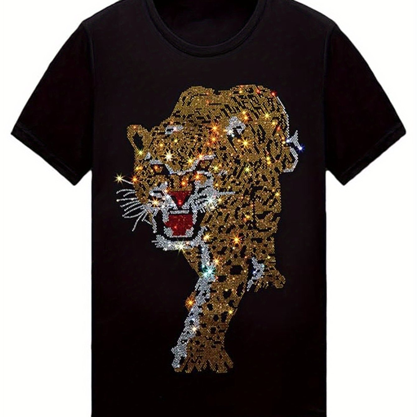 

Tiger Print Men's Cotton Pattern T-shirt, Casual Short-sleeved Round Neck Game T-shirt, Men's Outdoor T-shirt, Wear