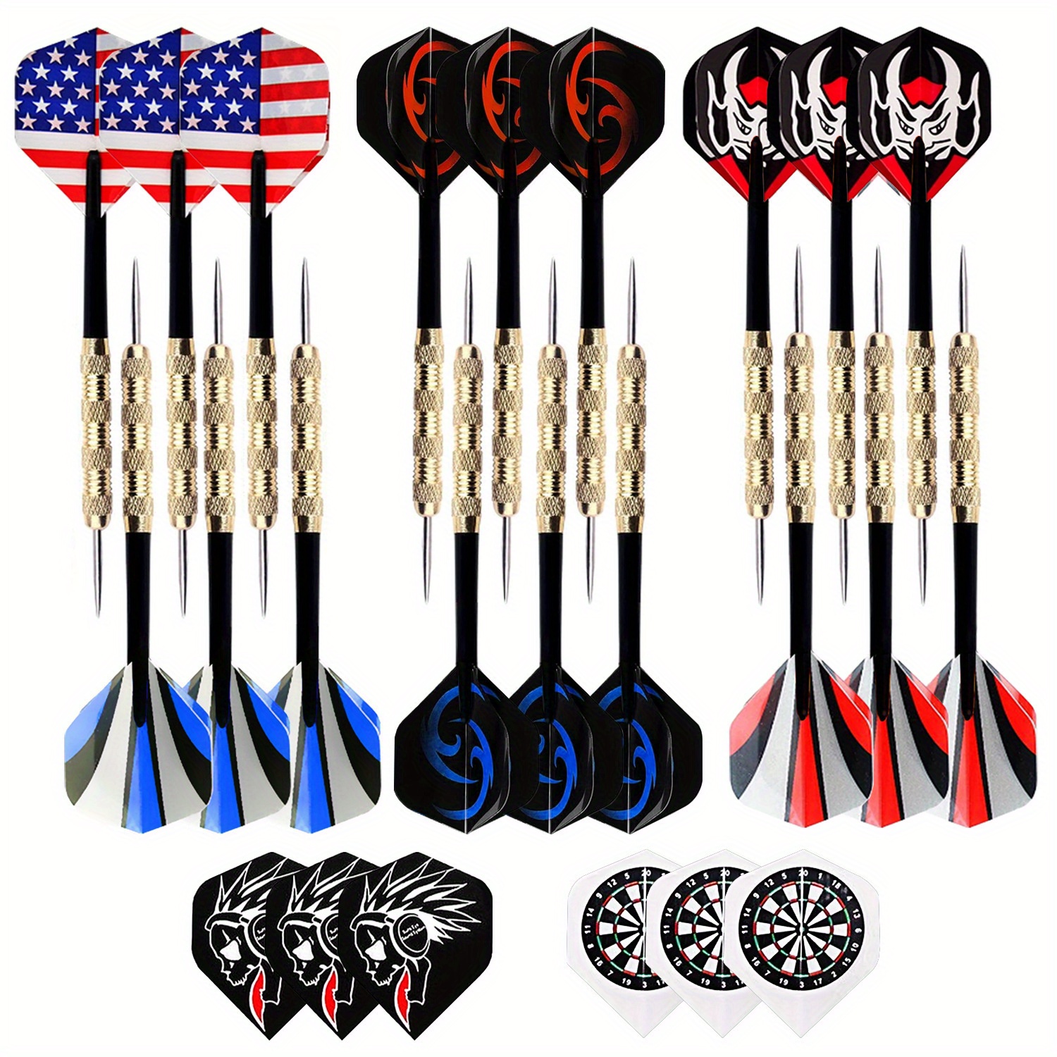 E-shop 1 Set mit 18 gebündelten, vernickelten Kupfer-Dartnadeln plus 6 Dartflügeln, Gesamtlänge 152 mm