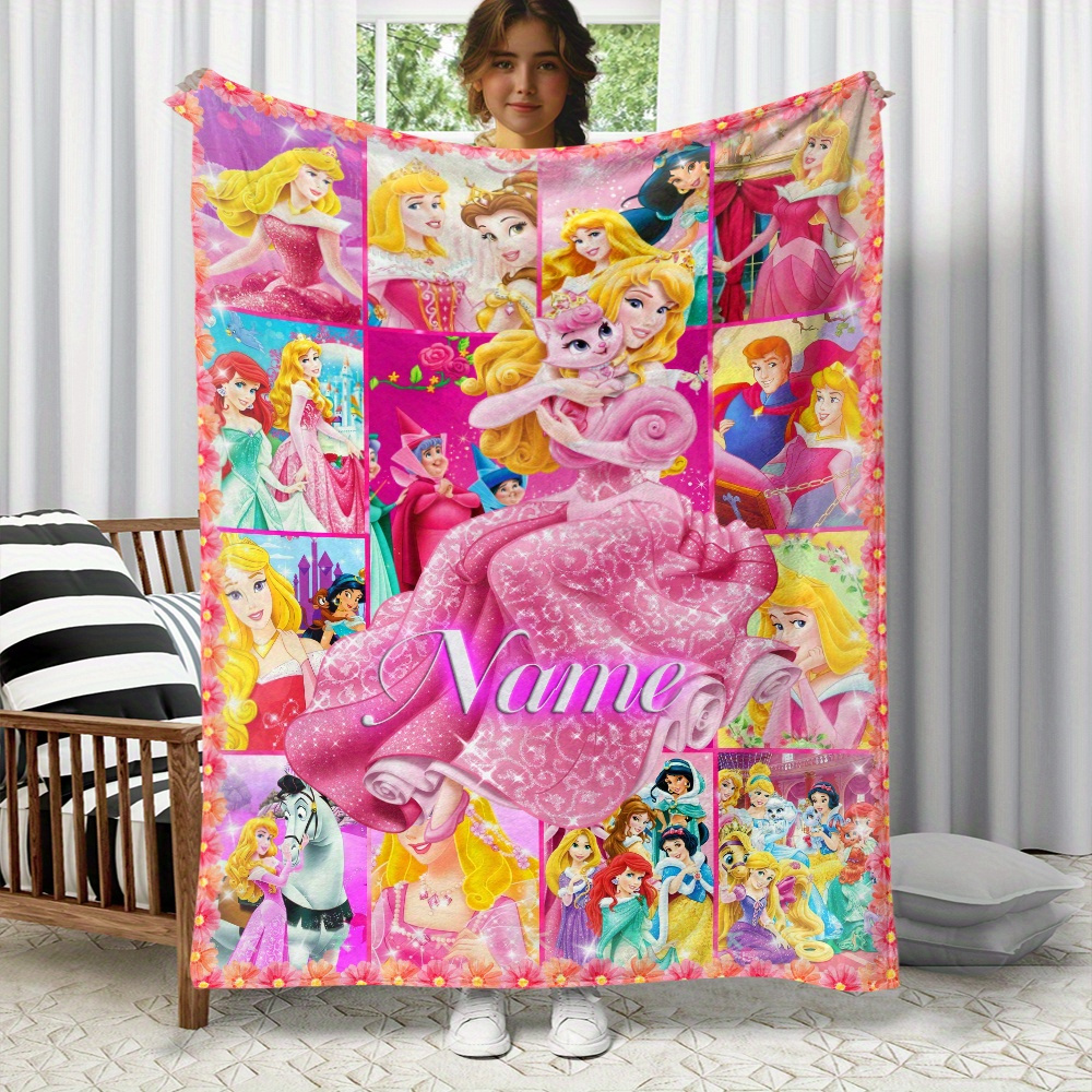 

Personalized Pink Aurora Princess Flannel Throw Blanket - Soft, Lightweight & Warm For Sofa, Bed, Travel, Camping - Custom Name Option