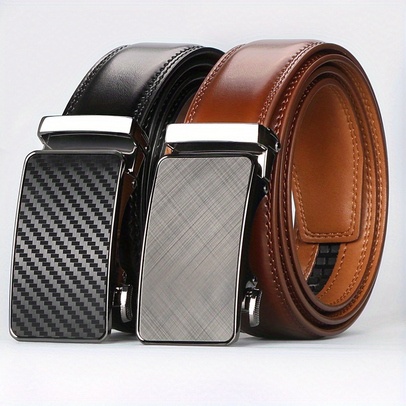2pcs Business Men' Cowhide Belt, Ratchet Dress Belt Second Layer Cowhide Men's Belt, Father's Day Gift.a
