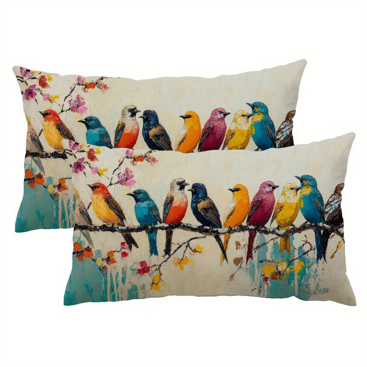 TEMU Watercolor Bird Pattern Throw Pillow Covers - Cute Throw Pillow Covers, Decorative Home Sofa Cushion, Perfect For Bedroom Living Room Sofa, Linen, 12*20 Inch, No Pillow Core