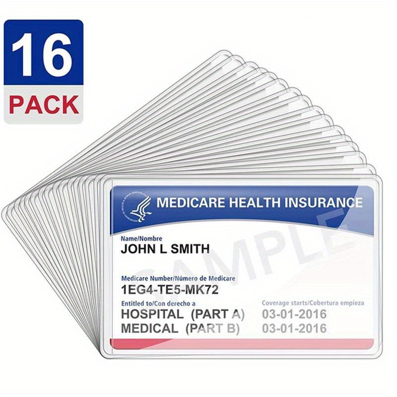 

Pochettes de protection de badge PVC 16 pièces pour assurance maladie Medicare, identifiant d'hôpital et porte-cartes de crédit avec conception d'insertion et de retrait facile