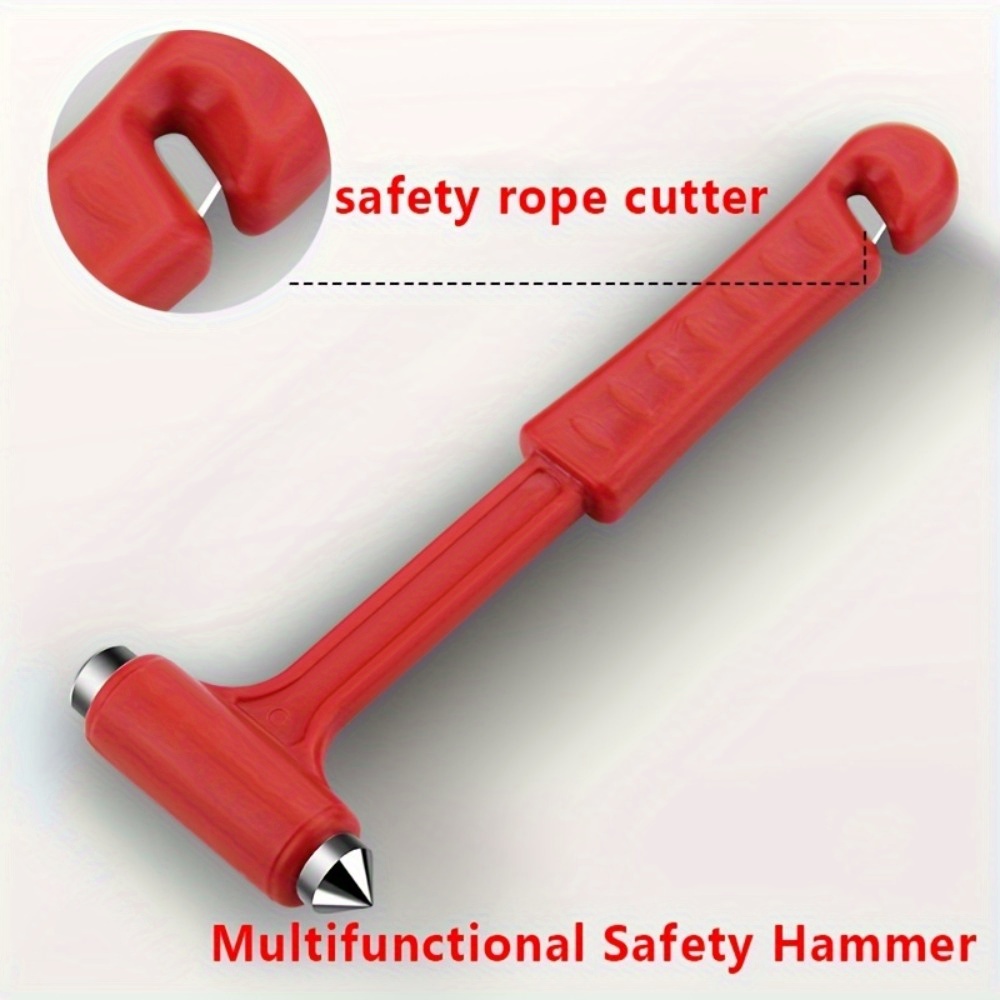 

2-in-1 Emergency Car Safety Hammer - Abs Seatbelt Cutter & Window Breaker, Firefighter Approved, No Assembly Required, Durable Red