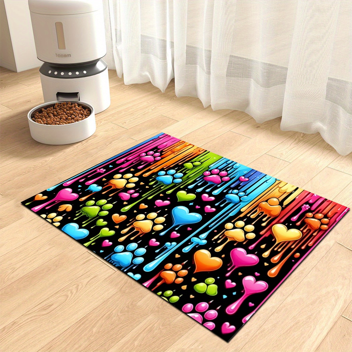 

1pc Love Heart Dog Paw Print Kitchen Mat - Quick-dry, Absorbent Polyester Draining Pad For Dishes & Pet Feeding, Ideal For Sinks, Countertops & Laundry Room