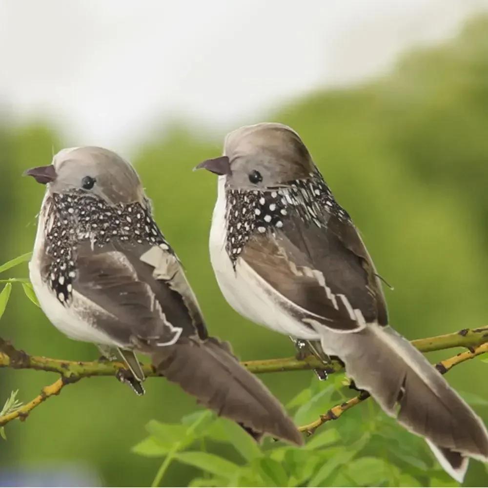 2pcs Artificial Feather Birds Simulation Sparrow Birds Garden Decoration Fake Foam Birds Photo Props Home Decoration