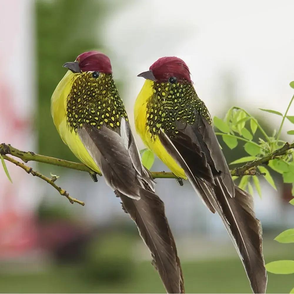 Image of 2pcs Artificial Feather Birds Simulation Sparrow Birds Garden Decoration Fake Foam Birds Photo Props Home Decoration