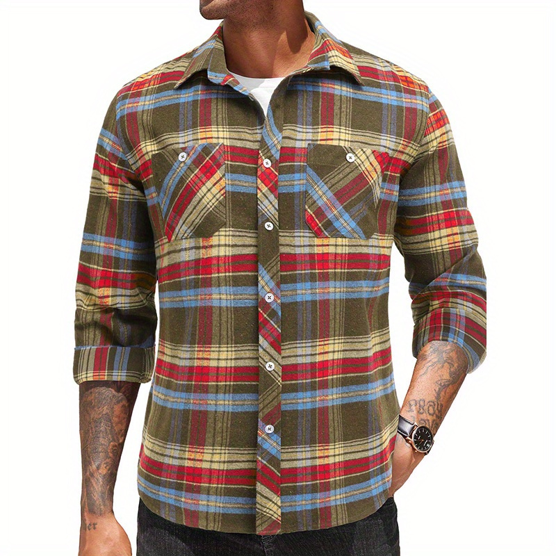 

Men's Flannel Plaid Shirts Long Sleeve Casual Button Down Shirt With Pockets