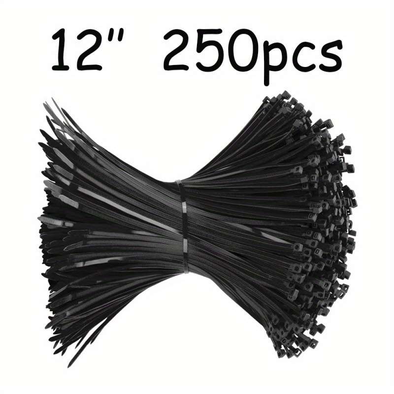 

12inch Zip Tie Black 250 Pieces, 50 Lb - Heavy-duty Tensile Strength, Nylon Pa66 Uv Proof Cable Tie For Indoor And Outdoor Use - Tying And Fastening