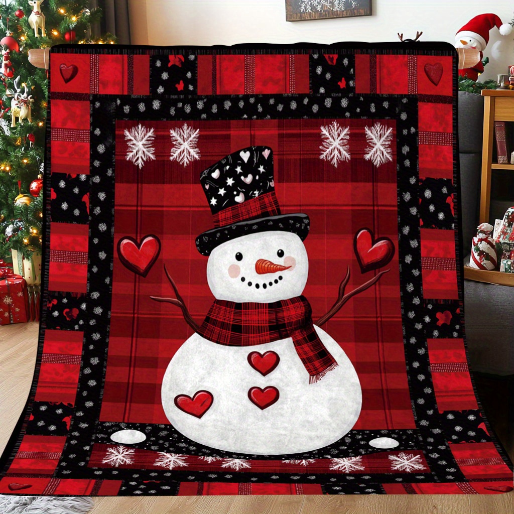 

1pc Snowman - Soft Polyester Throw With Snowman Claus Design - Cozy Holiday Gift For Family, Friends, And Lovers - Ideal For Napping, Camping, Travel, And Home Decor - No Electricity Needed