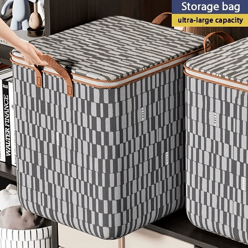 

1pc Large Capacity Non Woven Storage Bag - Stylish Geometric Pattern, Zipper Closure, Dustproof, And Spacious Organizer - Perfect For Home, Office, And Travel