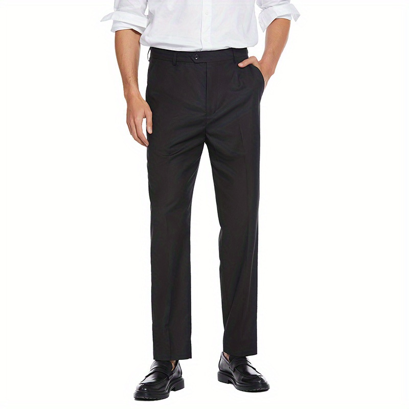 

Men's Flat Front Dress Pants Premium Casual Pants Expandable Waist Suit Pants