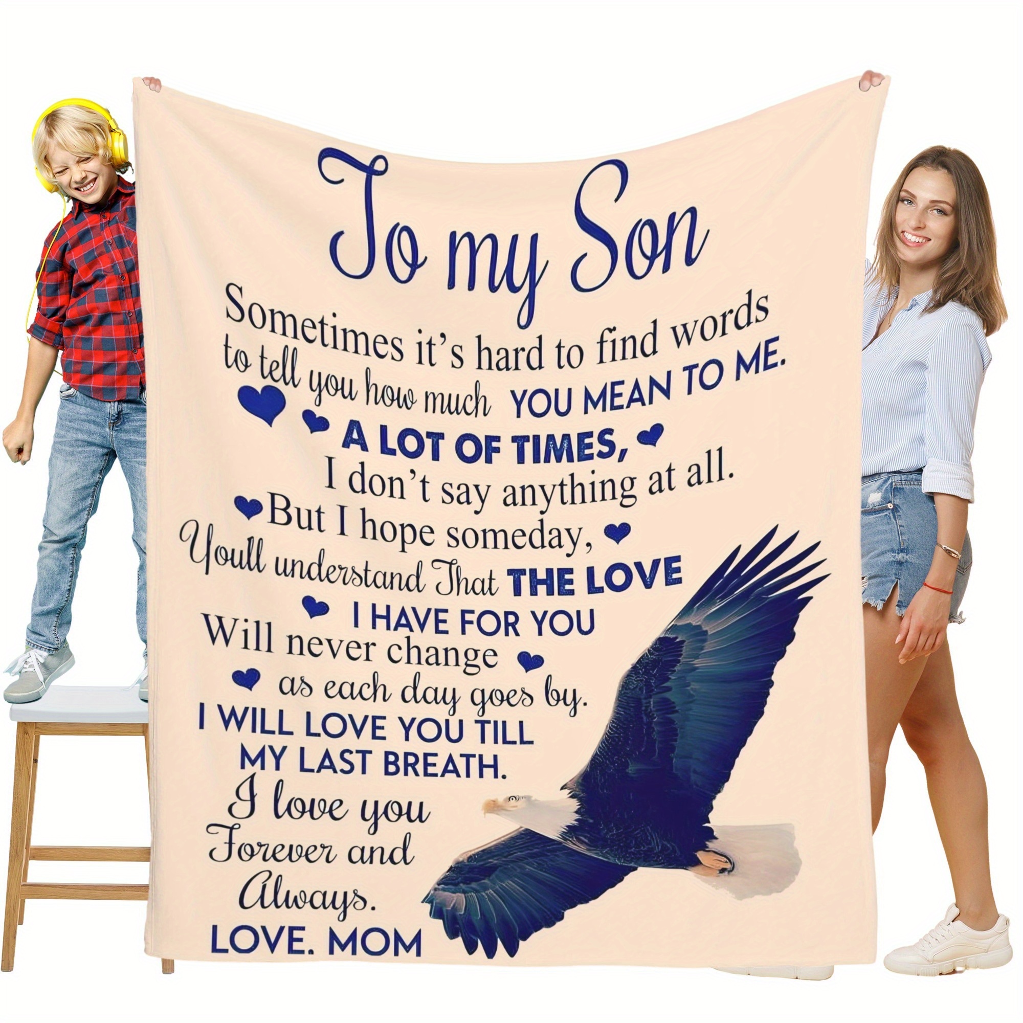 

Mother's Love Theme To My Son Letter Printed Flannel Blanket - The Best And Perfect Gift For Sons - Comfortable And Soft For All Seasons