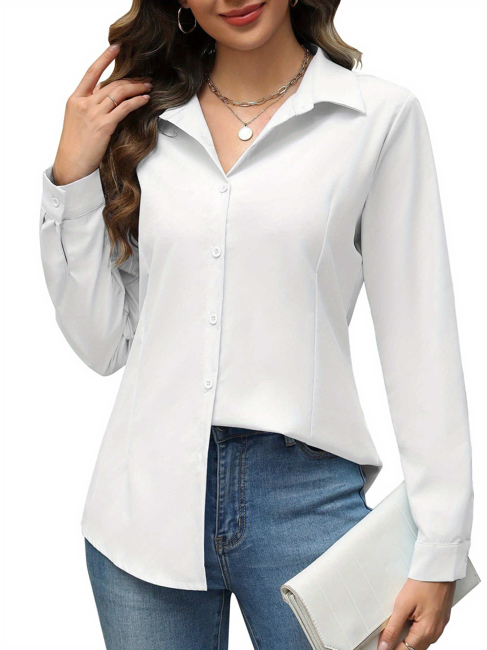 Shirts For Women, Tailored Long Sleeve Casual Business Professional Office  Work Collared Dress Blouse, Women's Long Sleeve Button Down Stretch Oxford  Shirt | Shop Now For Limited-time Deals | Temu